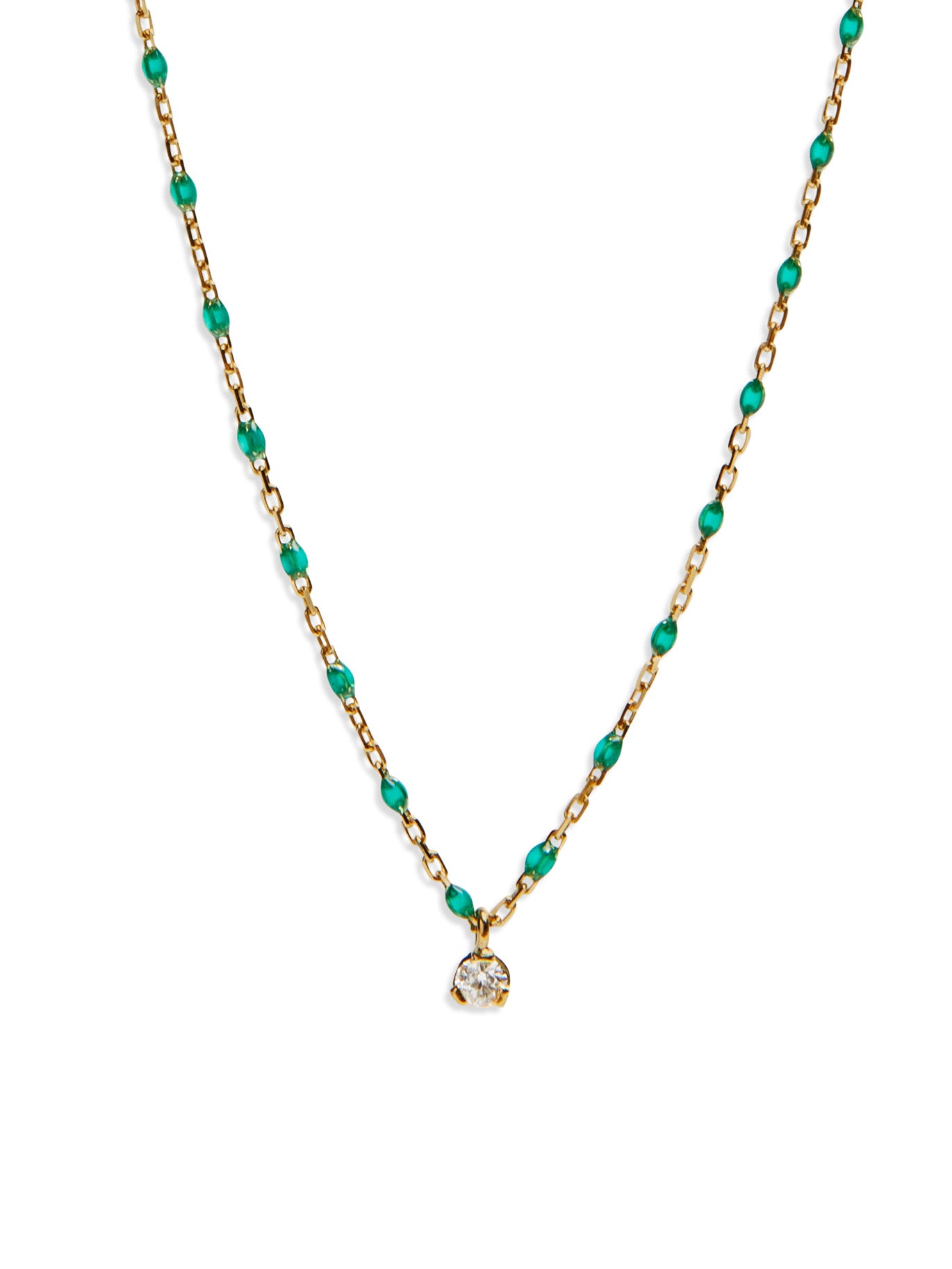 Mini Gigi One Diamond Emerald Resin Yellow Gold Necklace