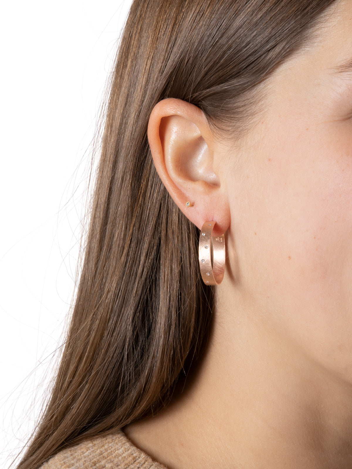 Hammered Hoops in Rose Gold