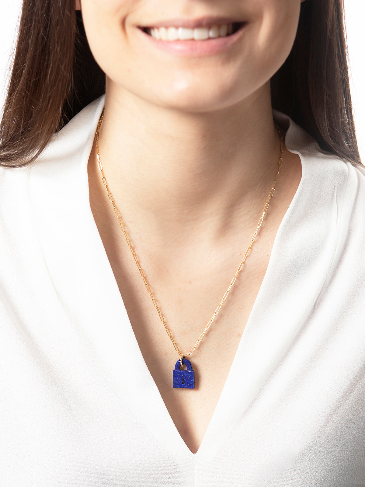 Lapis Padlock Yellow Gold Chain Necklace | Lee Jones