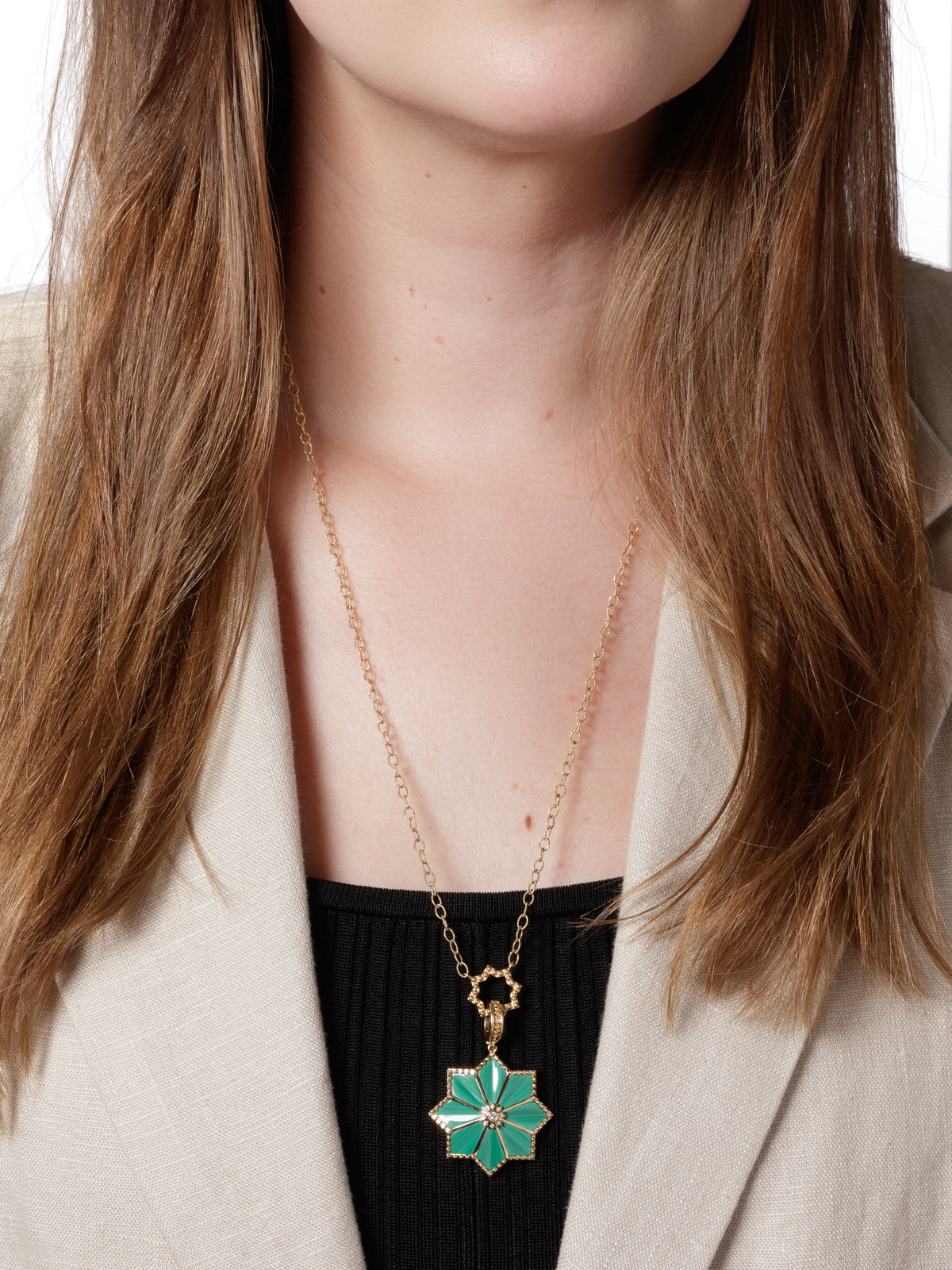 Malachite and Diamond Fez Yellow Gold Pendant Necklace