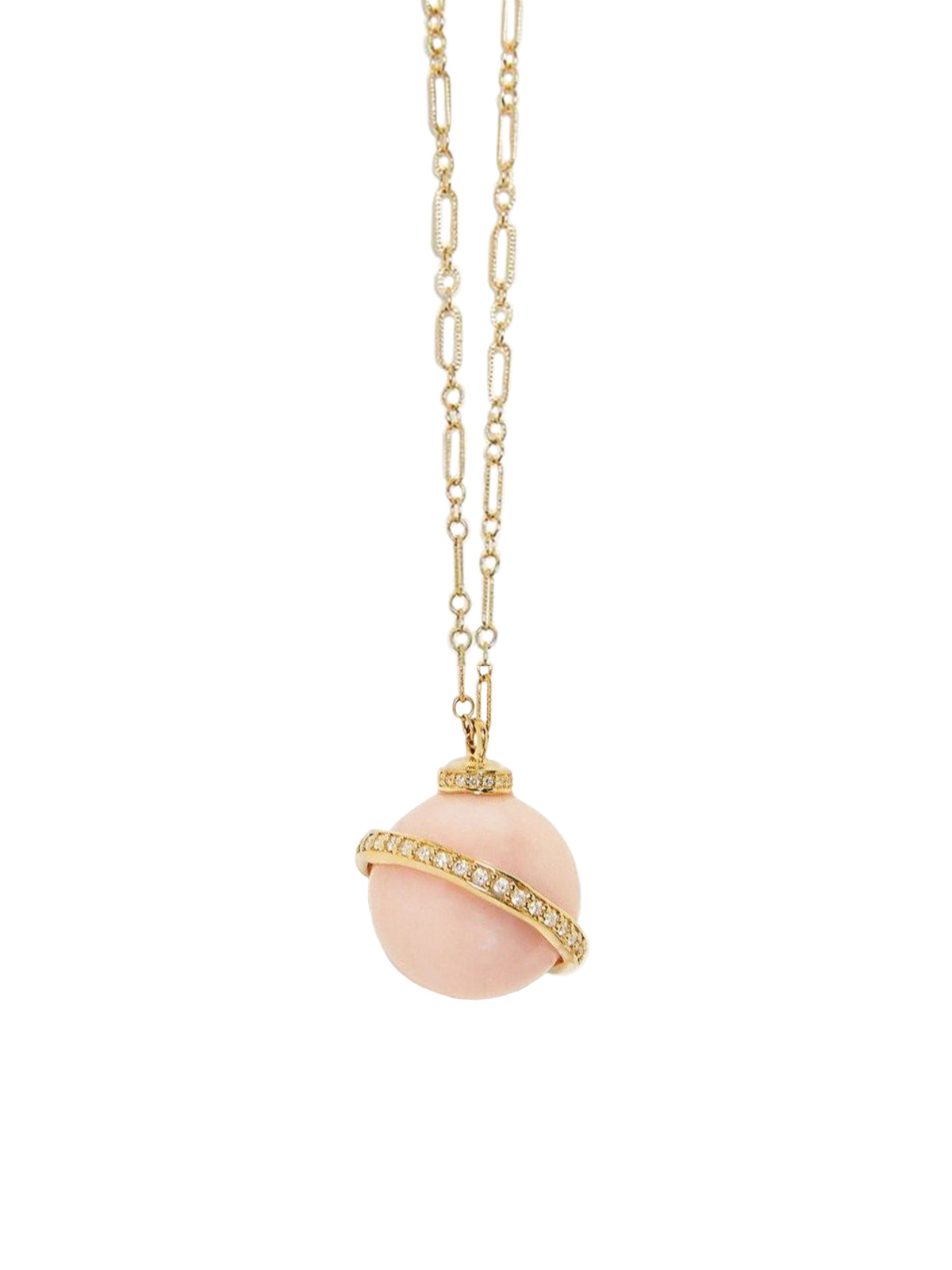 Light Pink Diamond Necklace - Baguette Sphere Pendant