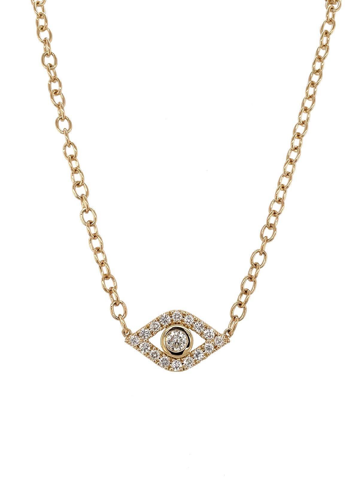 Extra Large Diamond Bezel Evil Eye Yellow Gold Necklace