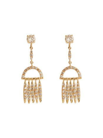 Diamond Grass Palm Fringe Yellow Gold Earrings