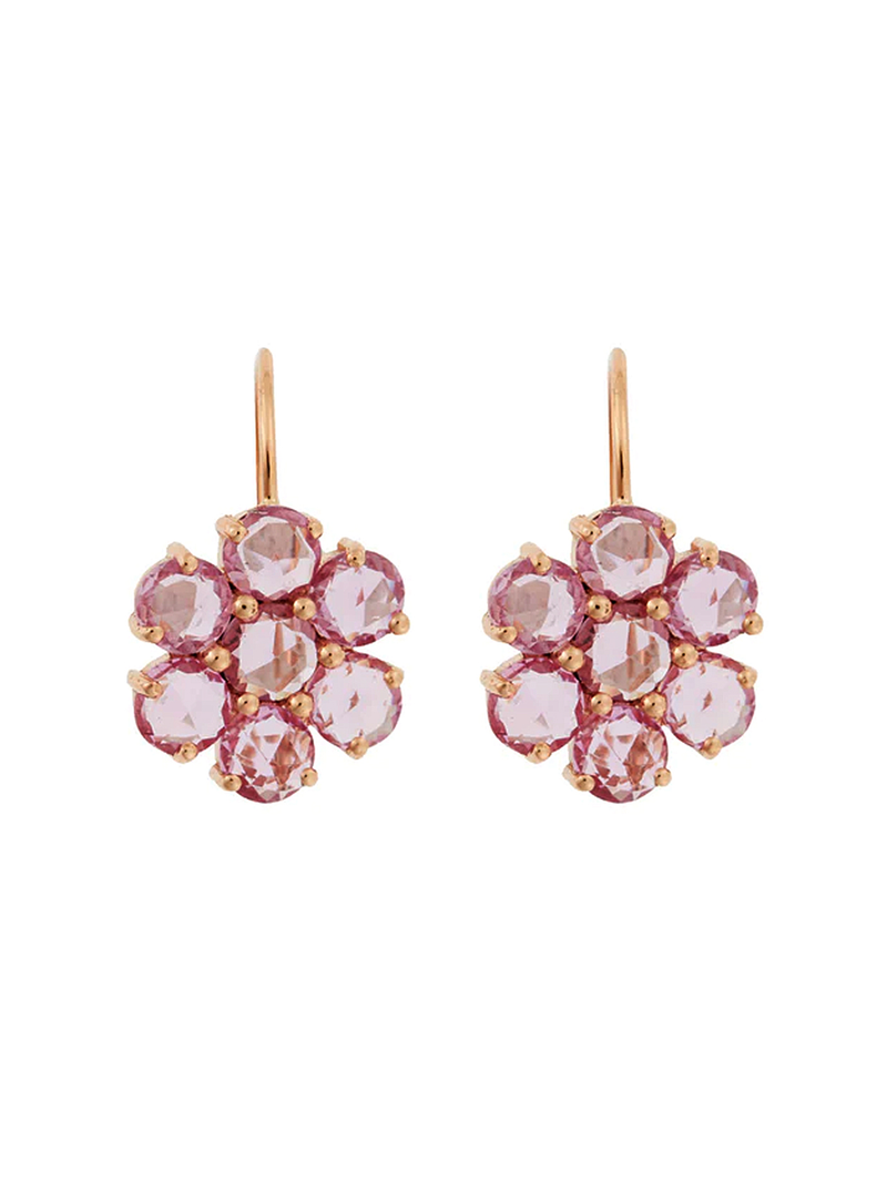 Pink Sapphire Daisy Bloom Rose Gold Earrings