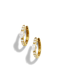 Marquise Center Diamond Hoop Yellow Gold Earrings