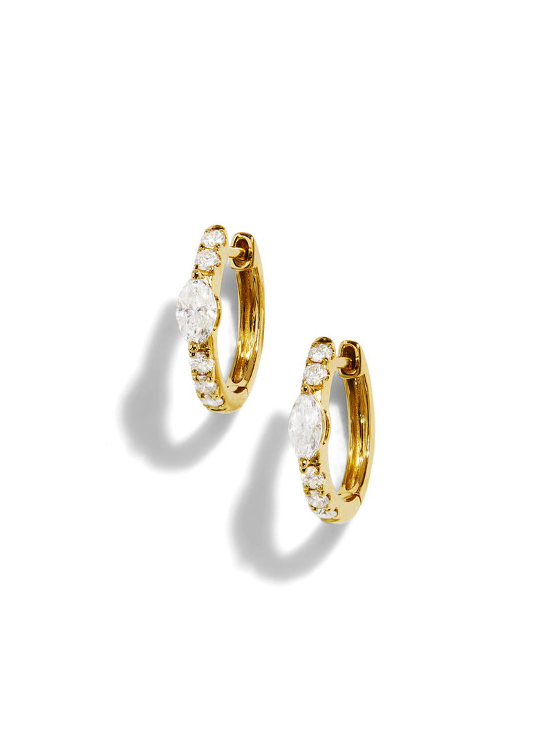 Marquise Center Diamond Hoop Yellow Gold Earrings