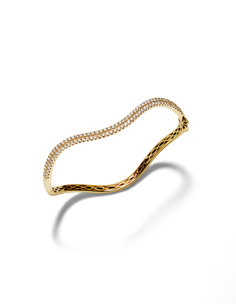 Diamond Wave Yellow Gold Bangle Bracelet