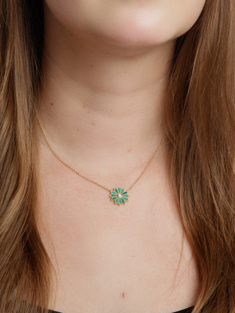 Malachite & Diamond Mini Sacred Flower Necklace