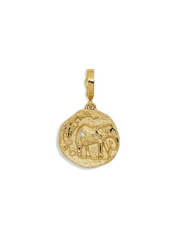 Diamond Small Elefante Coin Yellow Gold Charm