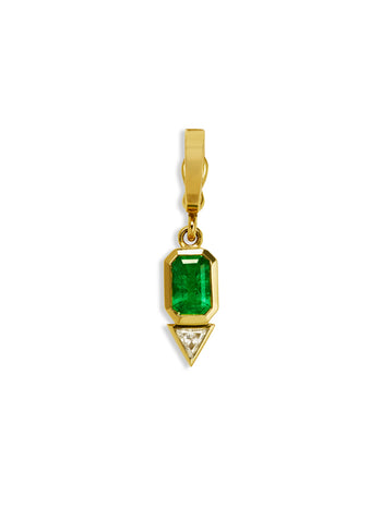 Small Emerald and Trillion Diamond Yellow Gold Charm