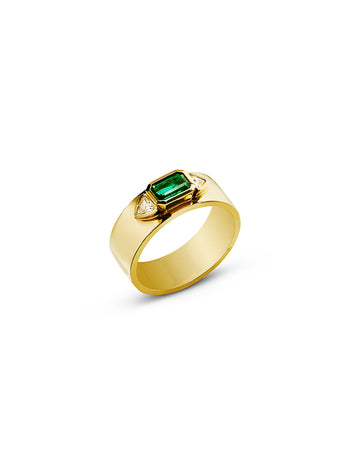 Emerald NESW Diamond Yellow Gold Ring