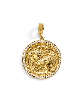 Large Animal Kingdom Pavé Diamond Yellow Gold Coin Charm