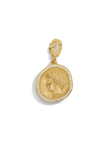 Pave Goddess Small Yellow Gold Coin Charm