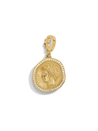 Pave Goddess Small Yellow Gold Coin Charm