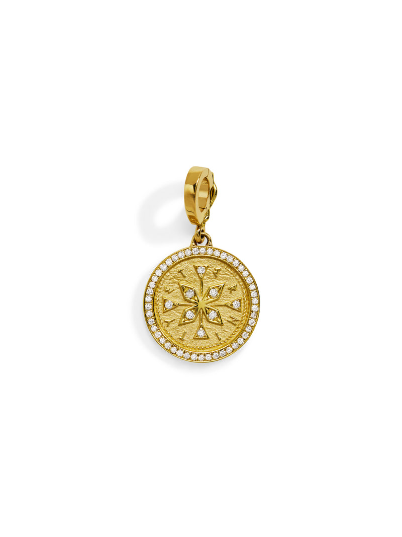 Diamond Pavé Small Compass Yellow Gold Charm