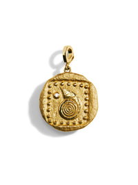 Spiral Seashell Large Yellow Gold Coin Charm