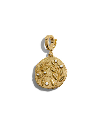 Diamond Olive Branch Small Yellow Gold Coin Charm