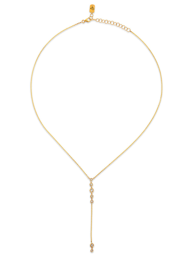 Diamond Bezel Graduated Yellow Gold Lariat Necklace