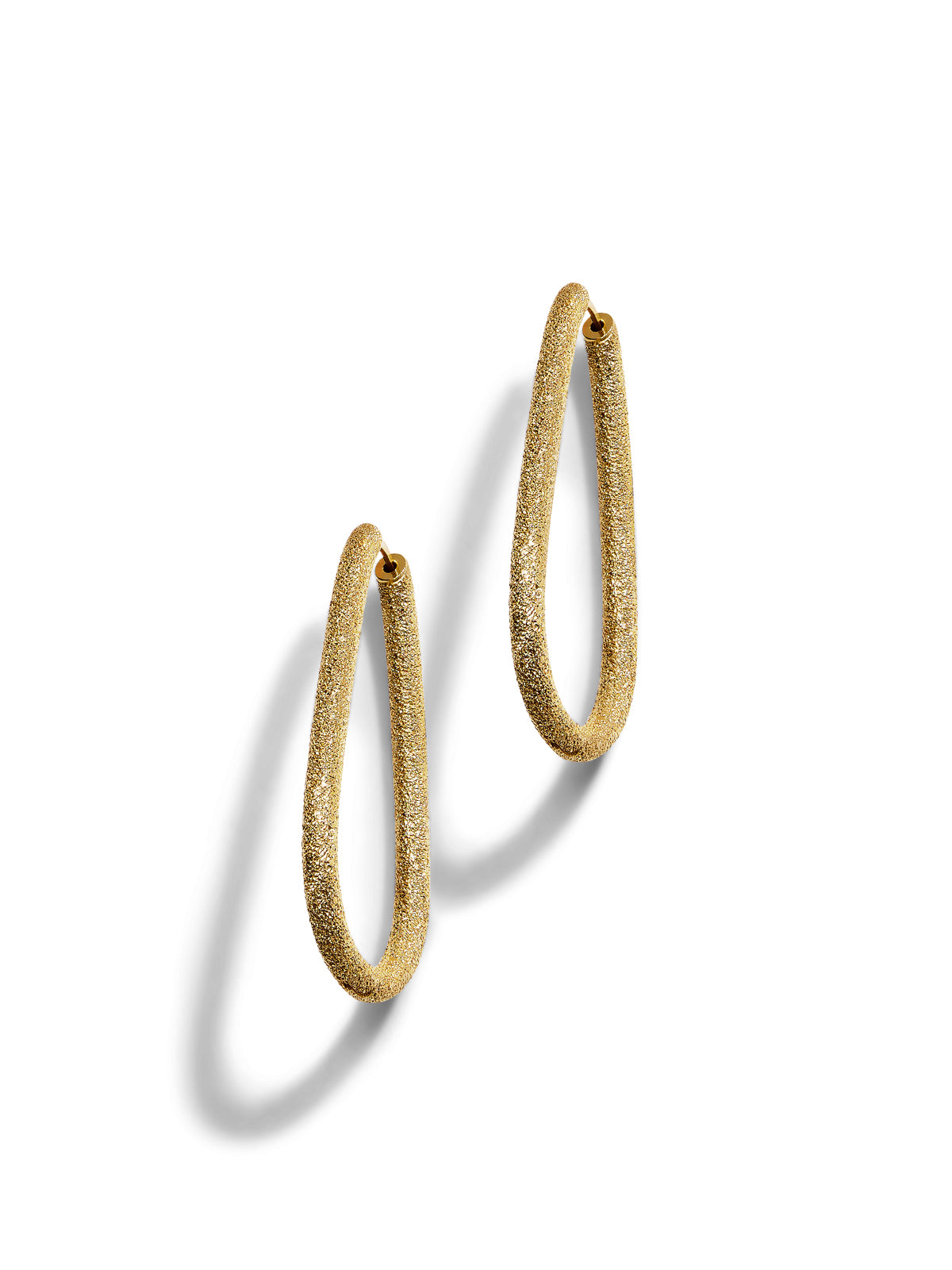 Florentine Finish 18K Yellow Gold Drop Hoop Earrings