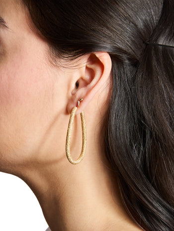 Florentine Finish 18K Yellow Gold Drop Hoop Earrings