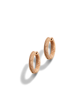 Florentine Finish 18K Rose Gold Round Huggy Hoop Earrings