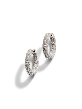 Florentine Finish 18K White Gold Round Huggy Hoop Earrings