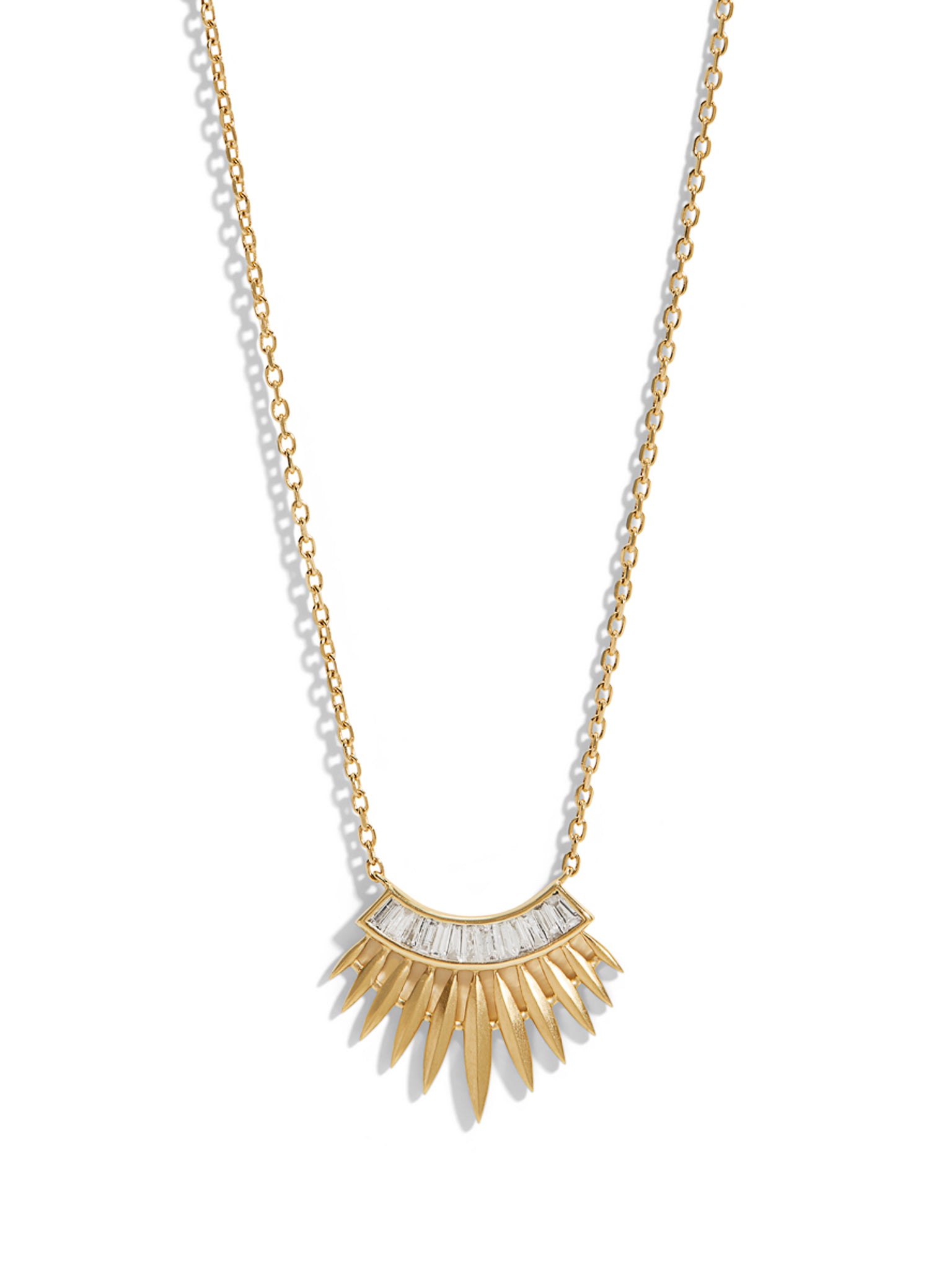 Rising Sun Baguette Diamond Yellow Gold Necklace