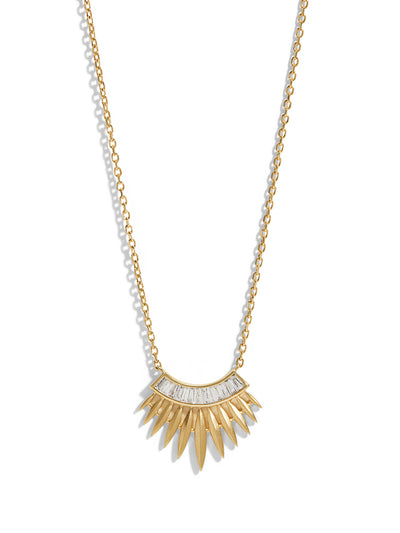 Rising Sun Baguette Diamond Yellow Gold Necklace