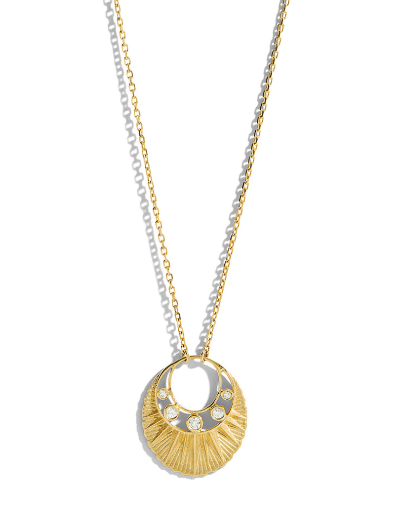 Five Diamond Moon Crescent Yellow Gold Necklace