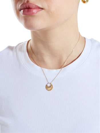 Five Diamond Moon Crescent Yellow Gold Necklace