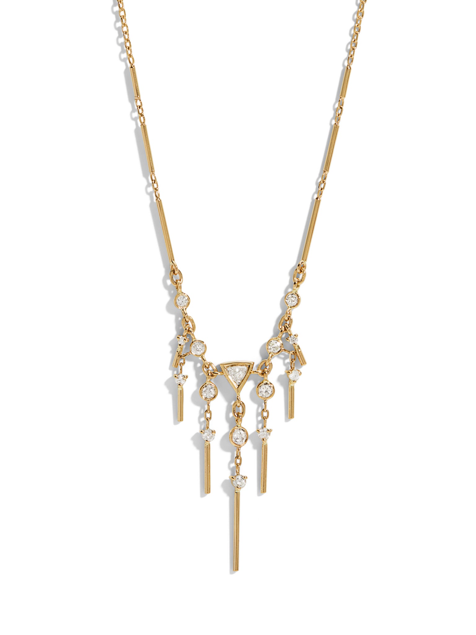 Dream Maker Trillion and Dangling Diamond Yellow Gold Necklace