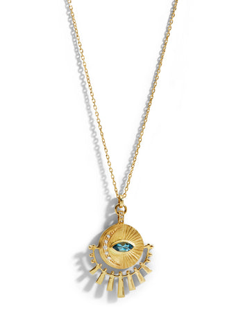 Aquamarine Marquise & Diamond Sun Beams Yellow Gold Necklace