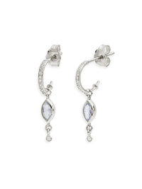 Marquise Moonstone & Dangling Diamond White Gold Hoop Earrings