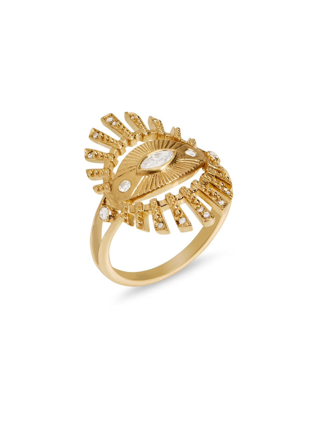 Marquise Diamond Eye & Sunbeams Yellow Gold Ring