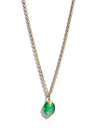 Emerald & Diamond Claw Yellow Gold Necklace