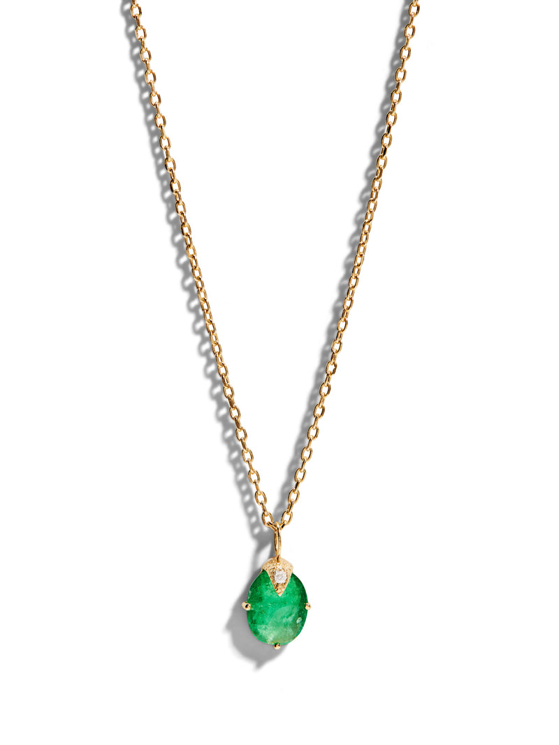 Emerald & Diamond Claw Yellow Gold Necklace