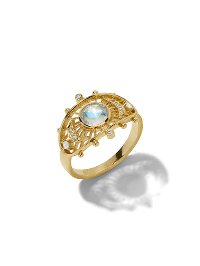 Moonstone Dream Maker Eye Yellow Gold Ring