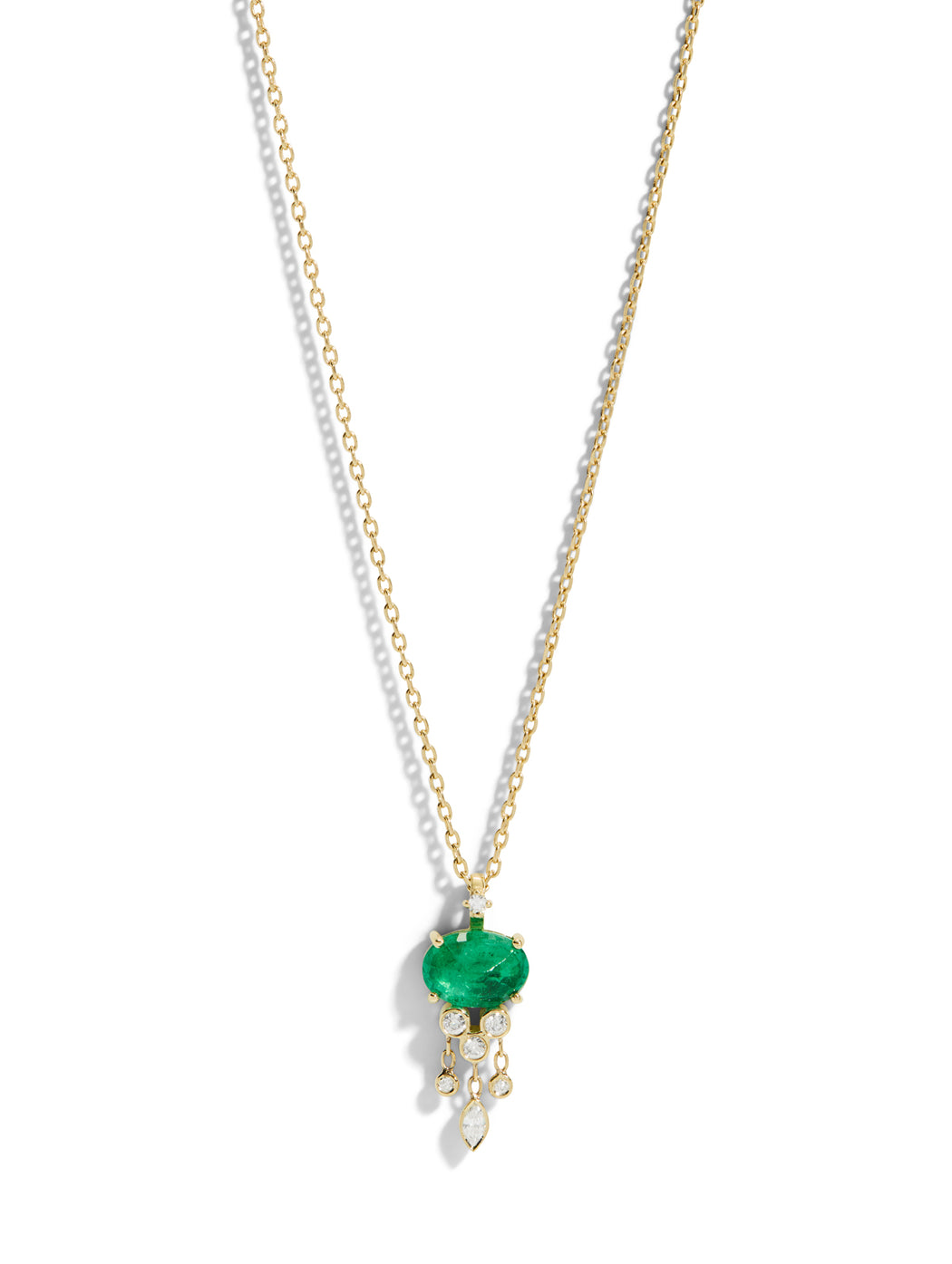 Emerald & Diamond Jellyfish Yellow Gold Necklace