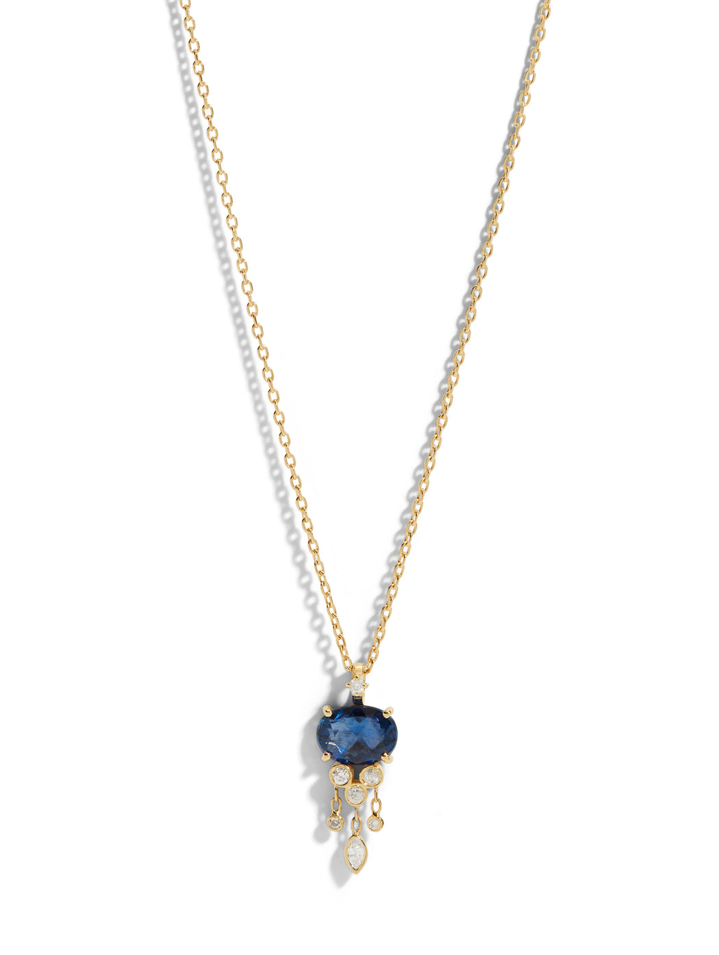 Blue Sapphire & Diamond Jellyfish Yellow Gold Necklace