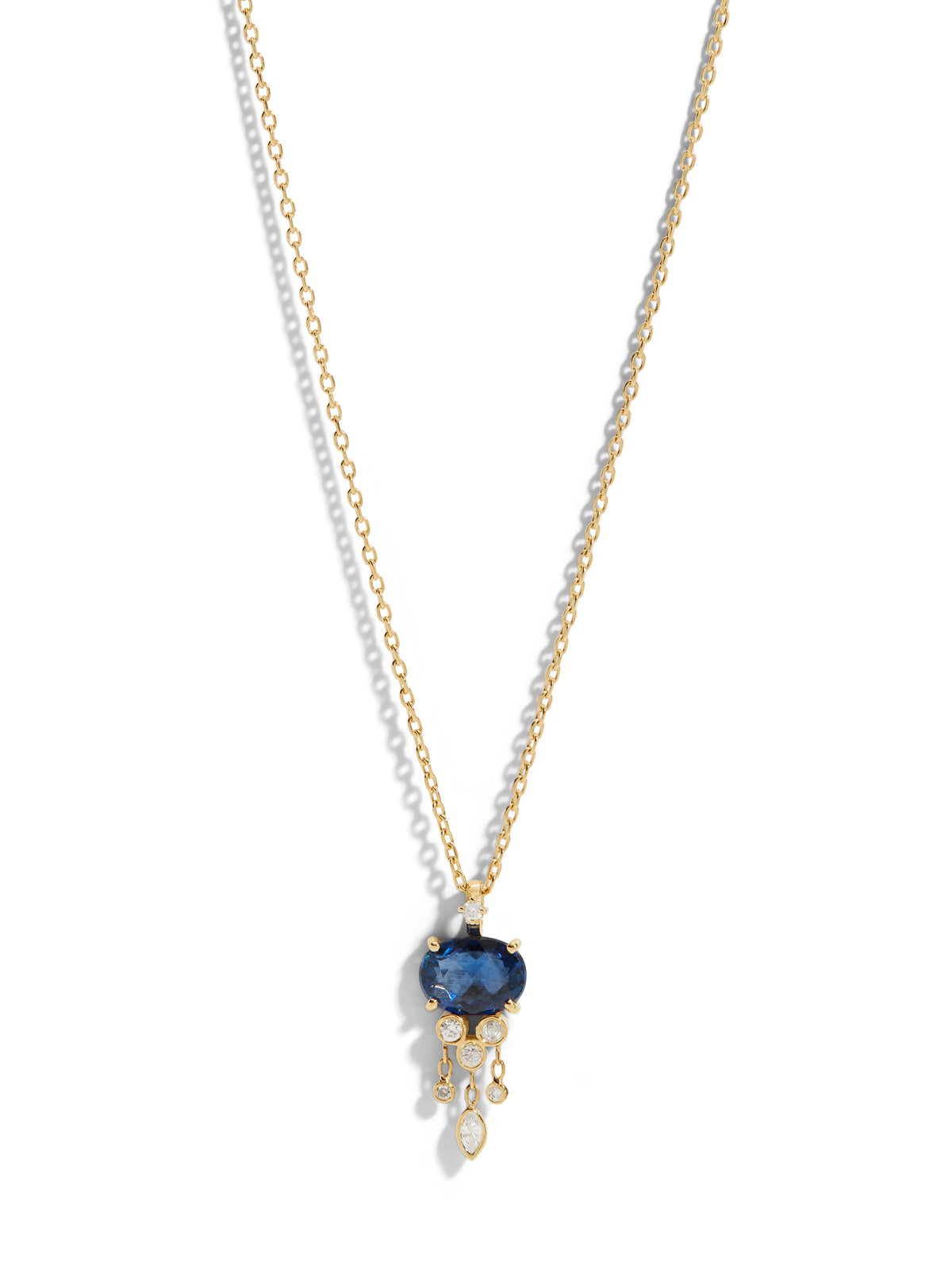 Blue Sapphire & Diamond Jellyfish Yellow Gold Necklace