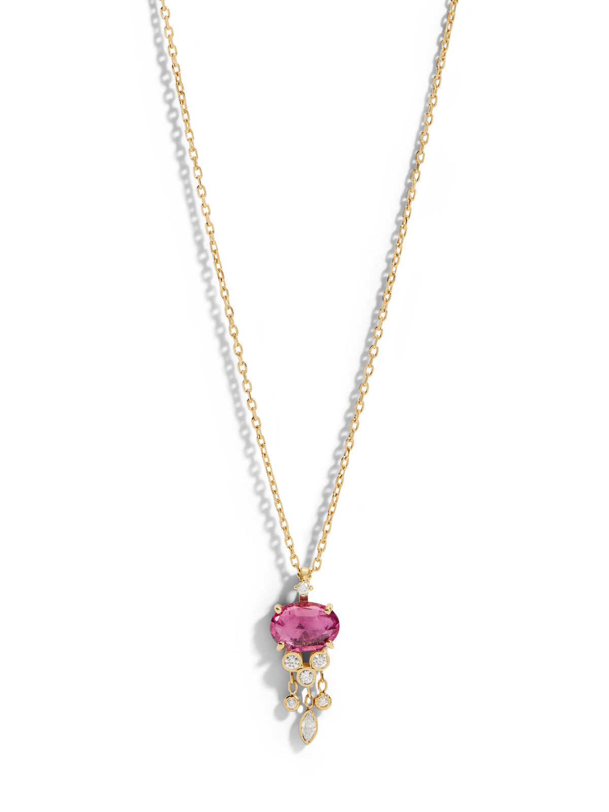 Pink Tourmaline & Diamond Jellyfish Yellow Gold Necklace