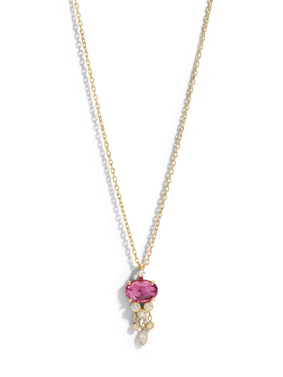 Pink Tourmaline & Diamond Jellyfish Yellow Gold Necklace