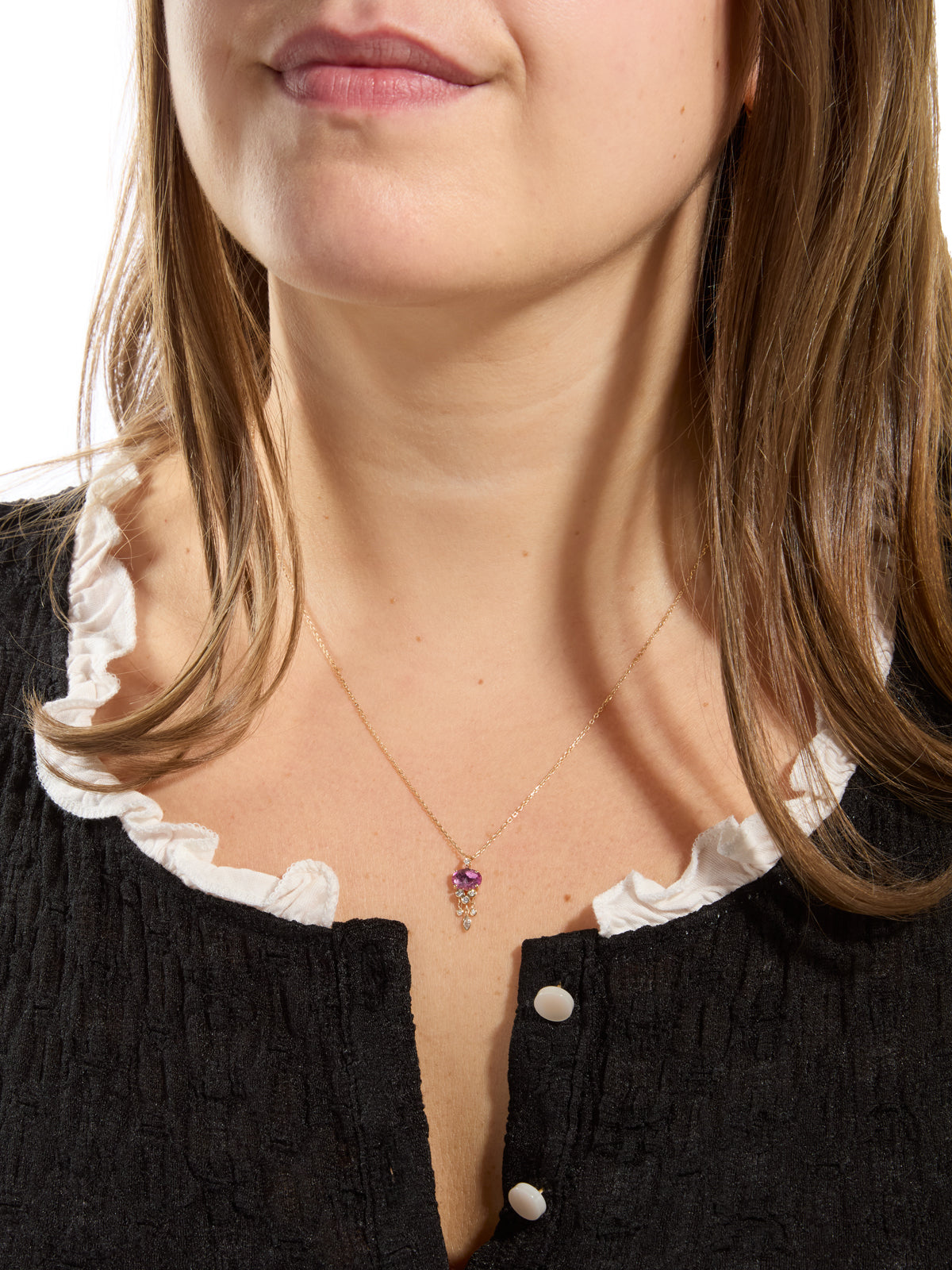 Pink Tourmaline & Diamond Jellyfish Yellow Gold Necklace