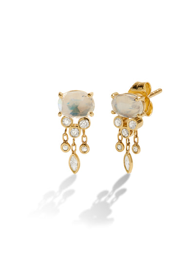 Moonstone & Diamond Jellyfish Yellow Gold Earrings