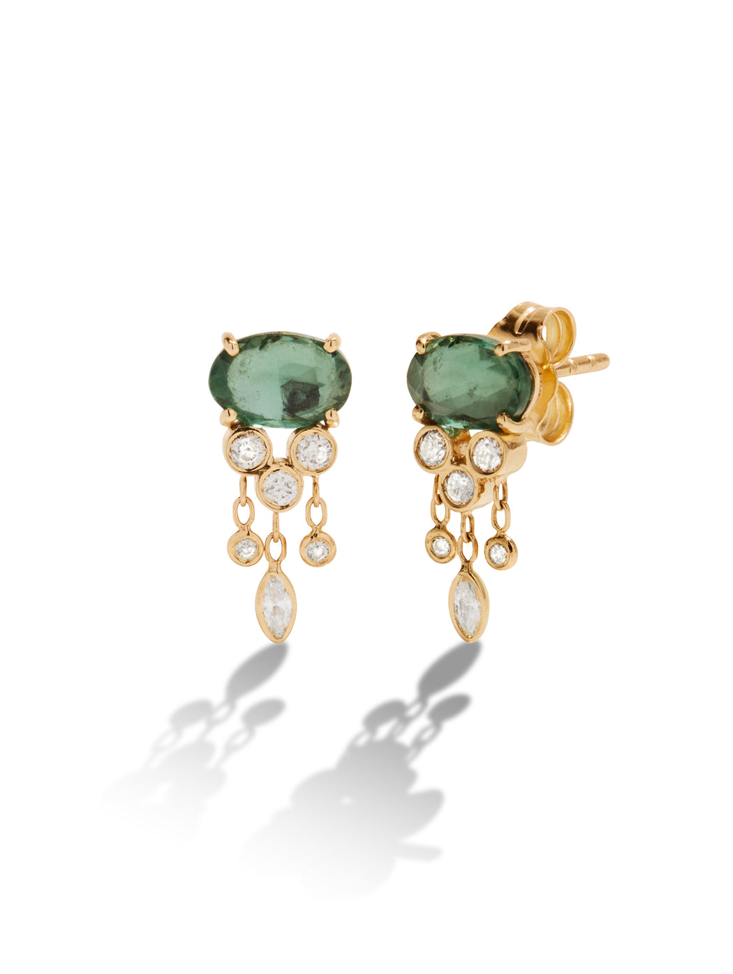 Blue Tourmaline & Diamond Jellyfish Yellow Gold Earrings