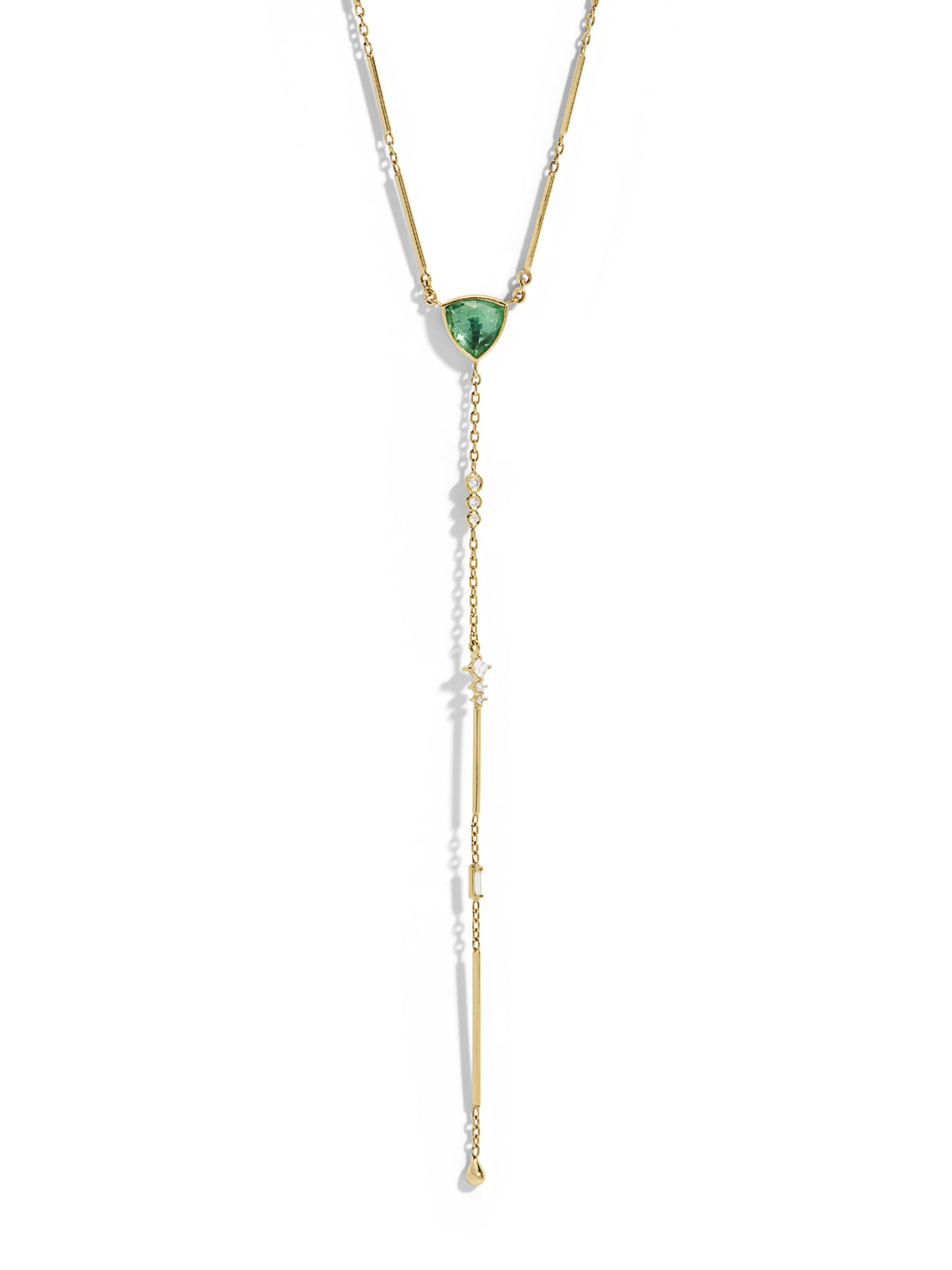 Green Tourmaline & Diamond Lariat Yellow Gold Necklace