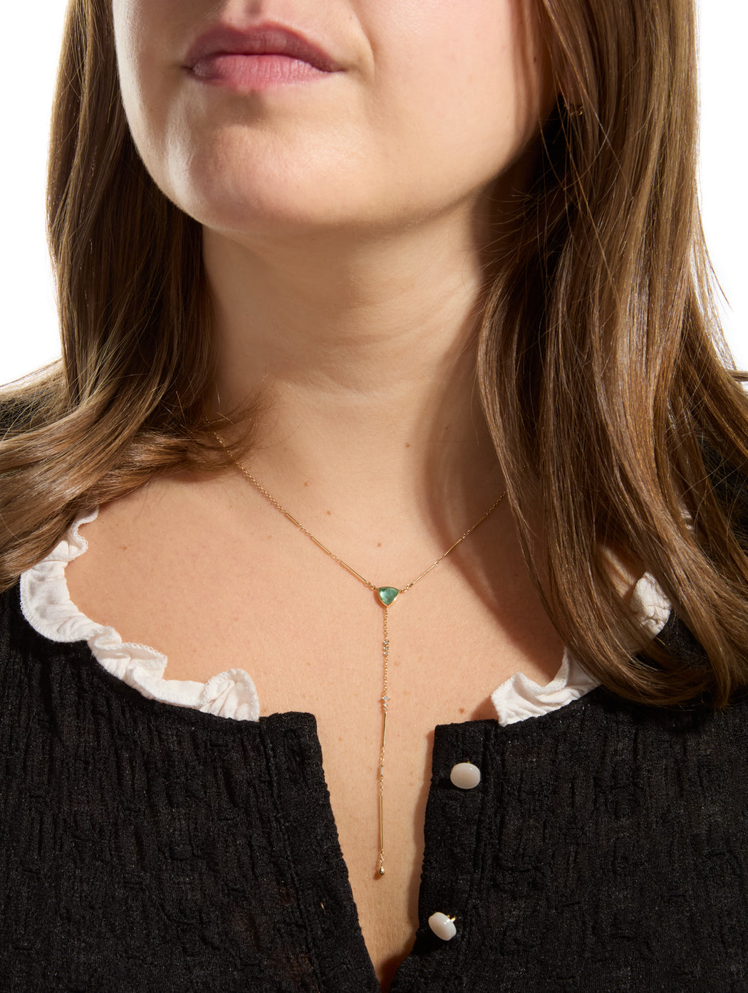 Green Tourmaline & Diamond Lariat Yellow Gold Necklace