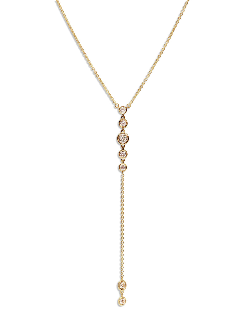 Diamond Bezel Graduated Yellow Gold Lariat Necklace