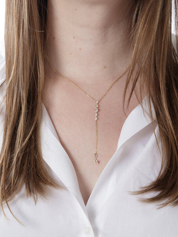 Diamond Bezel Graduated Yellow Gold Lariat Necklace