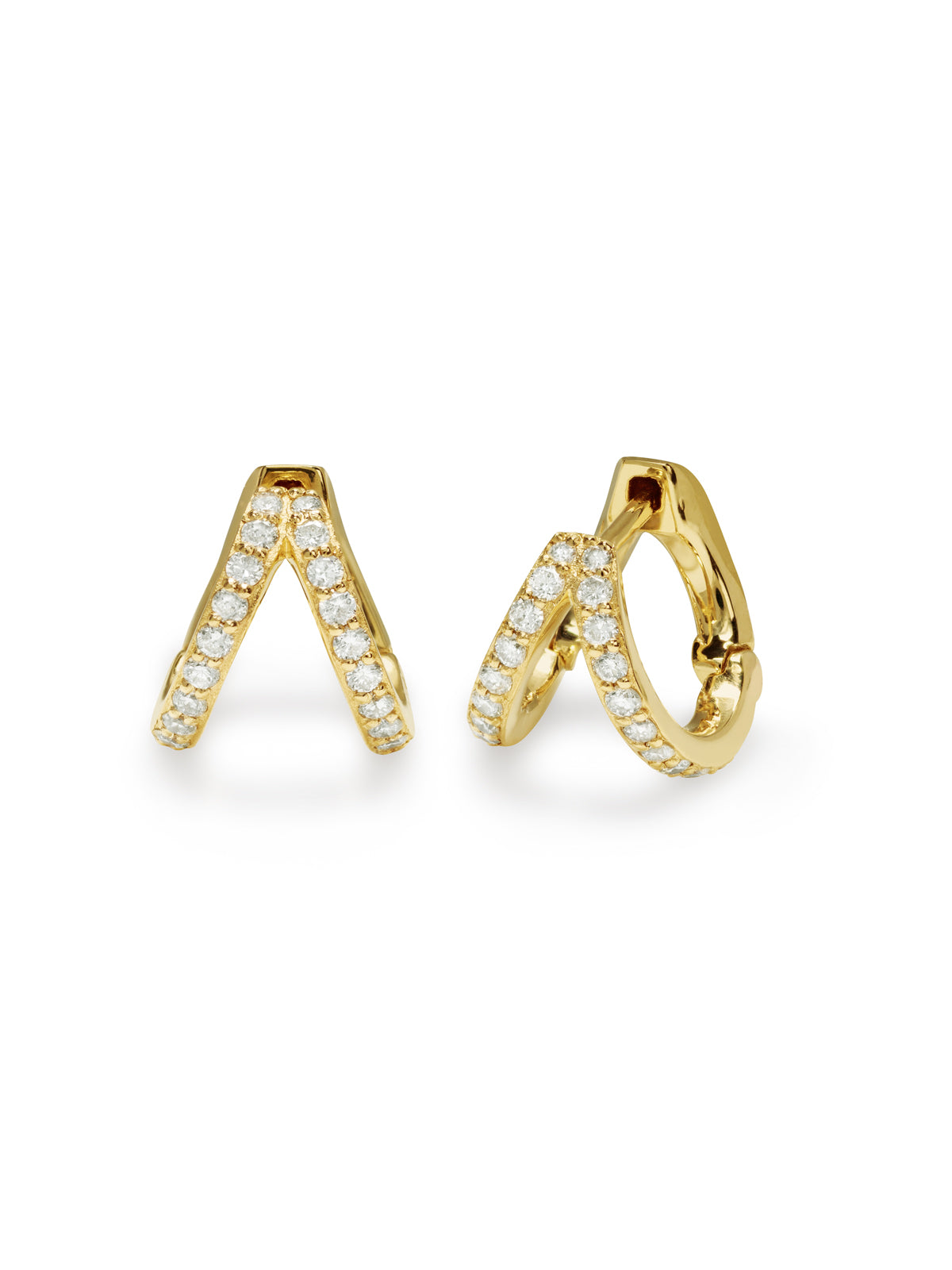 Split Huggie Yellow Gold Earrings